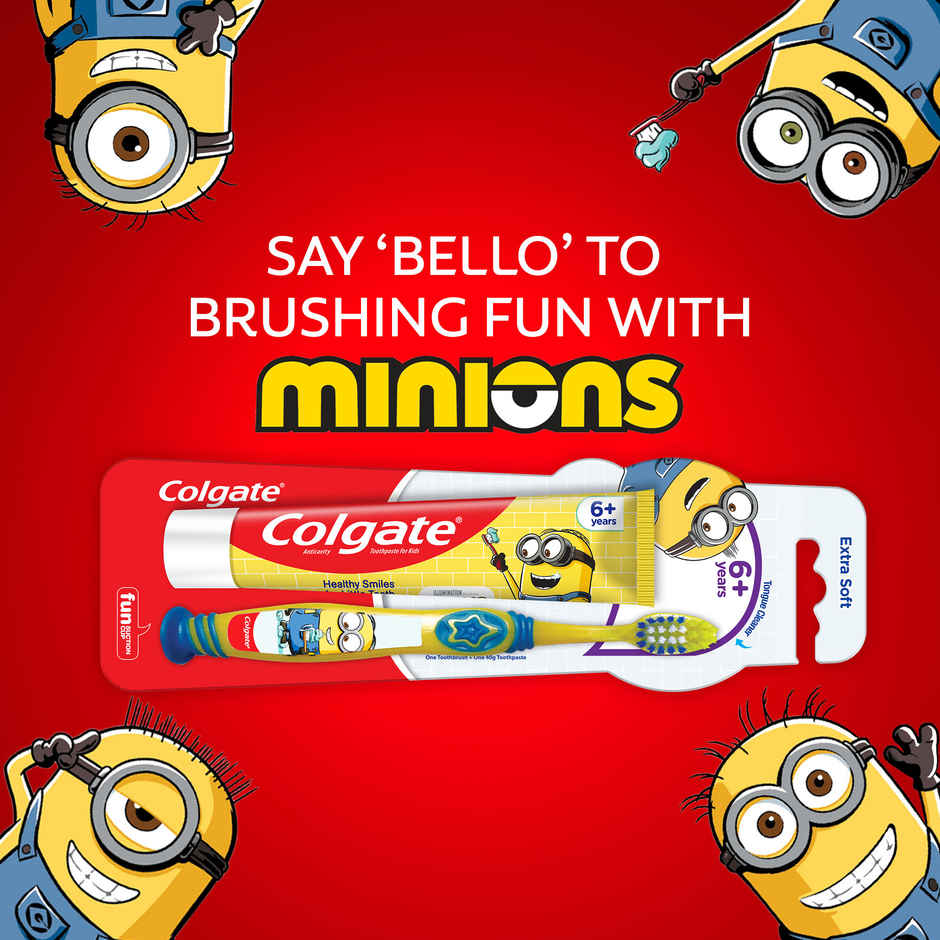 Colgate Kids (6+ years) Minion Toothbrush, Extra Soft with Tongue Cleaner - 1 Pc & Toothpaste