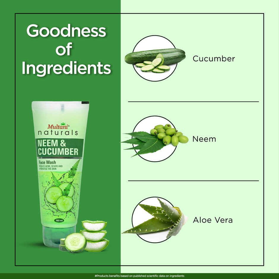 Multani Naturals Neem and Cucumber Face Wash Useful in Acne & Scars Hydrates the Skin