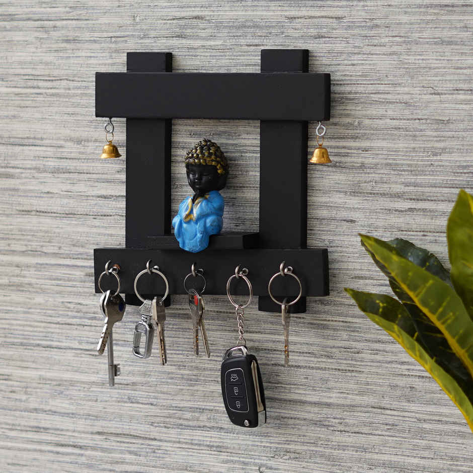 eCraftIndia Stylish Black and Blue Monk Buddha Wooden Key Holder