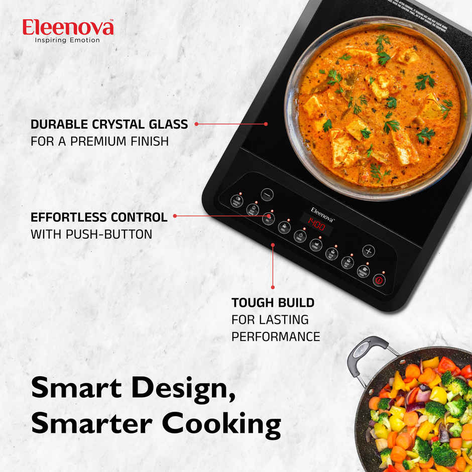 Eleenova Magnite 1200 Watts Superior Crystal Glass Push Button Induction Cooktop