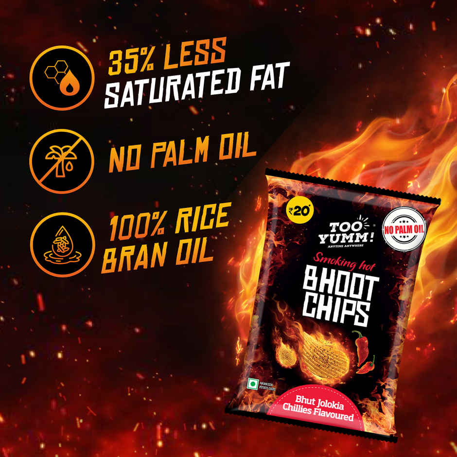Too Yumm Smoking Hot Bhoot Potato Chips, No Palm Oil Healthy Spicy Chips, 35% Less Saturated Fats