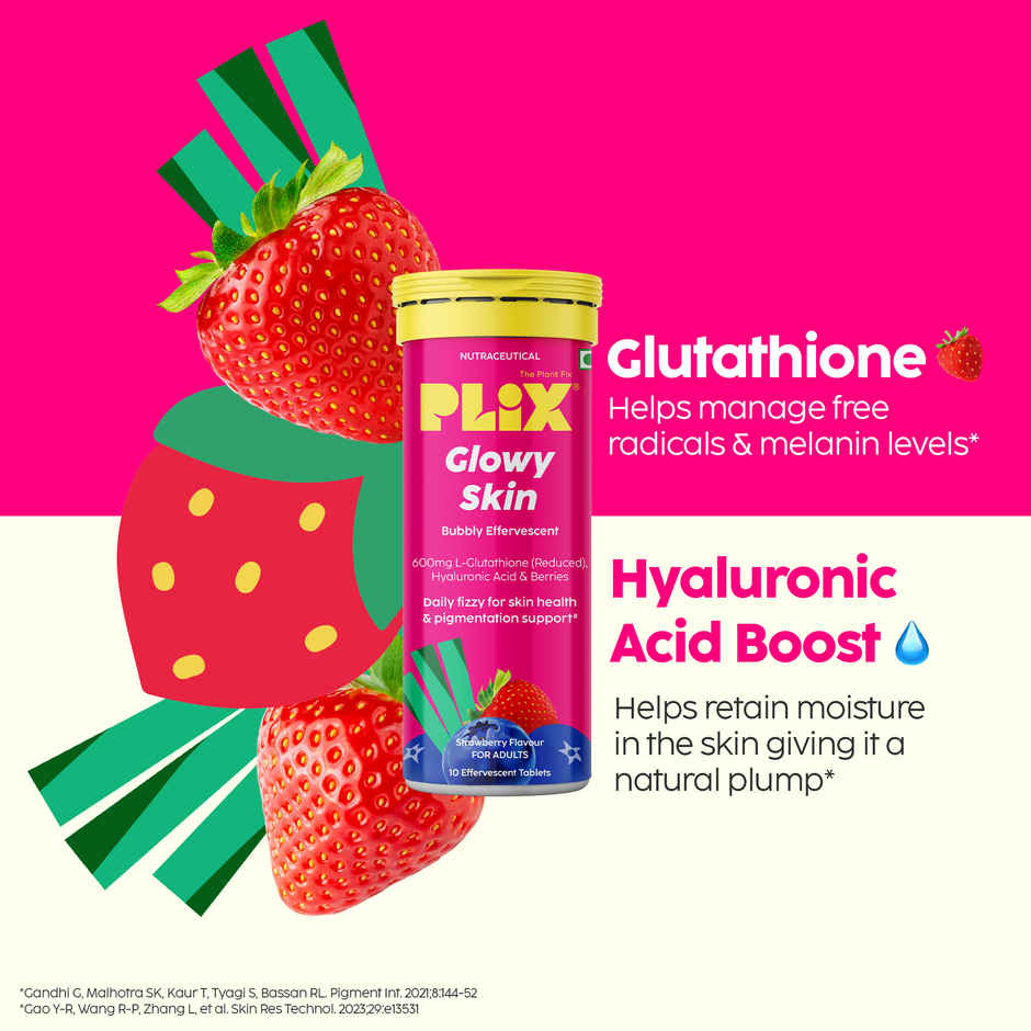 Plix The Plant Fix Glowy Skin Strawberry Flavour Glutathione Effervescent Tablets