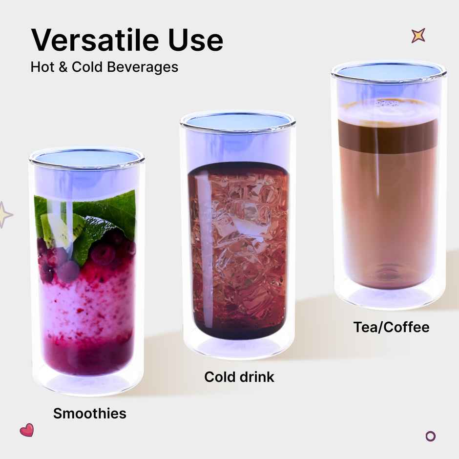 Umai Double Wall Borosilicate Glass Coffee Mug Cups Set Of 2- 250Ml Each | High Thermal Resistance