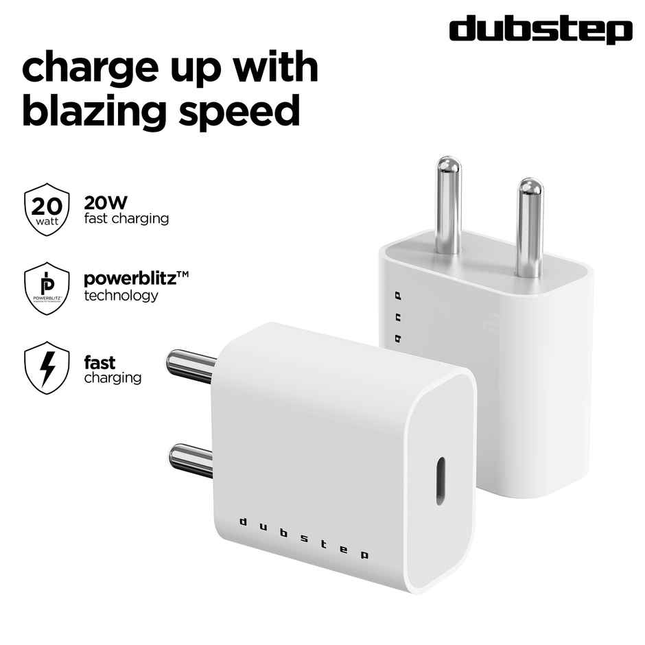 Dubstep Sprint 20W USB-C Charger | All Fast Charging Technologies (With Type-C To L Cable - White