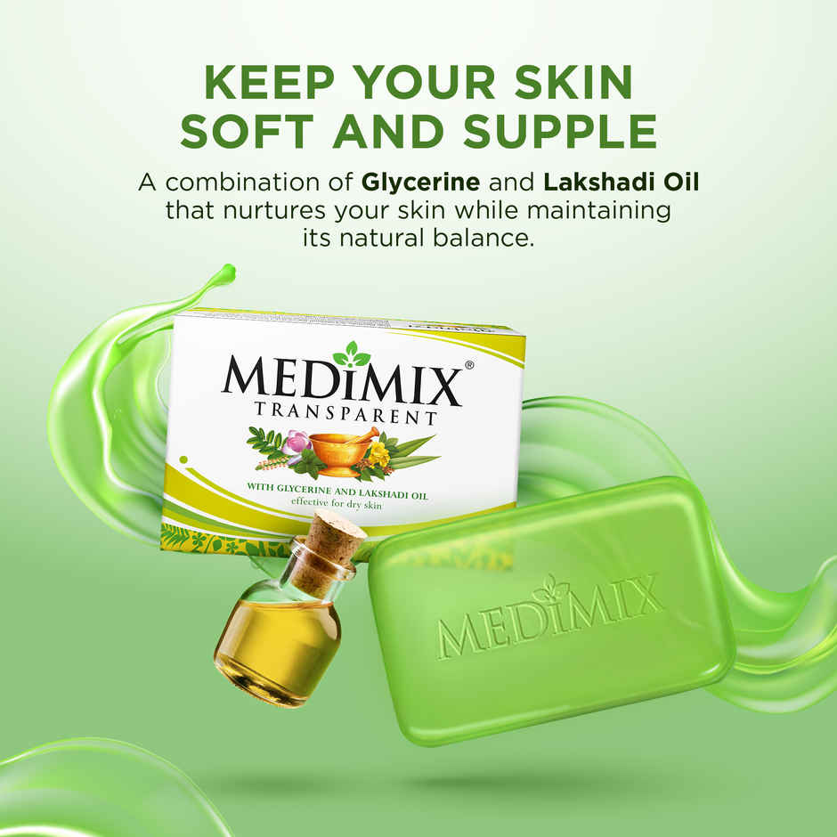 Medimix Transparent Ayurvedic Bathing Soap Infused with Glycerine & Lakshadi Oil for Dry Skin