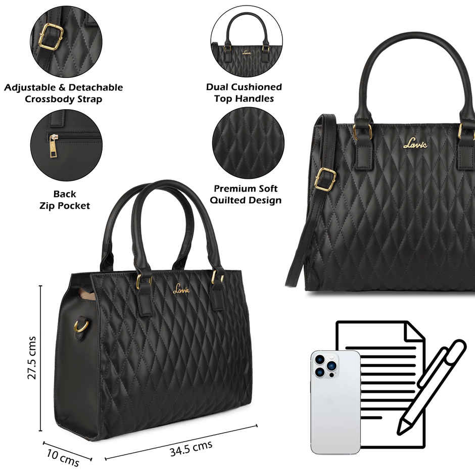 Lavie Womens Stitch Shelly Large Satchel Handbag Black