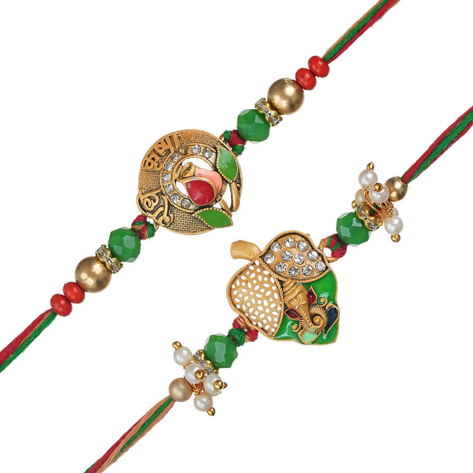 Krishna & Ganesha Rakhi for Brother Bhaiya with Roli Chawal | Religious | Pack of 2 | Ecraftindia