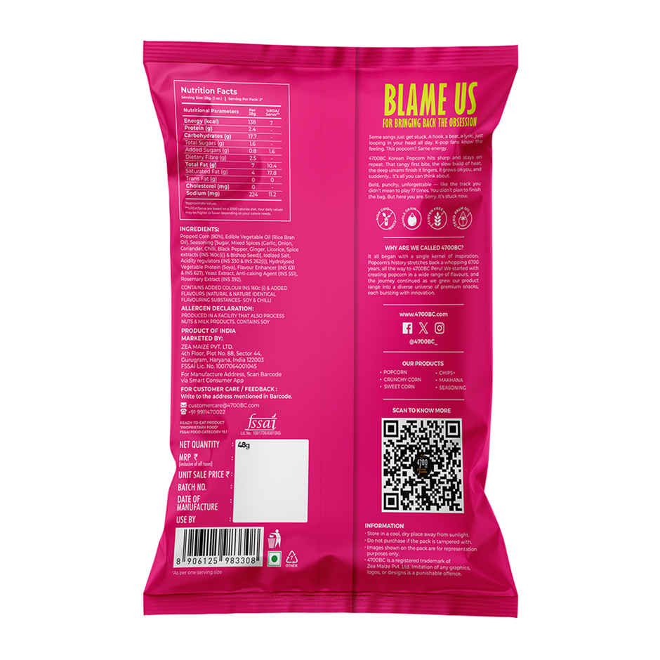4700BC Korean Popcorn | Kimchi | Jumbo Size | Zero Palm-Oil