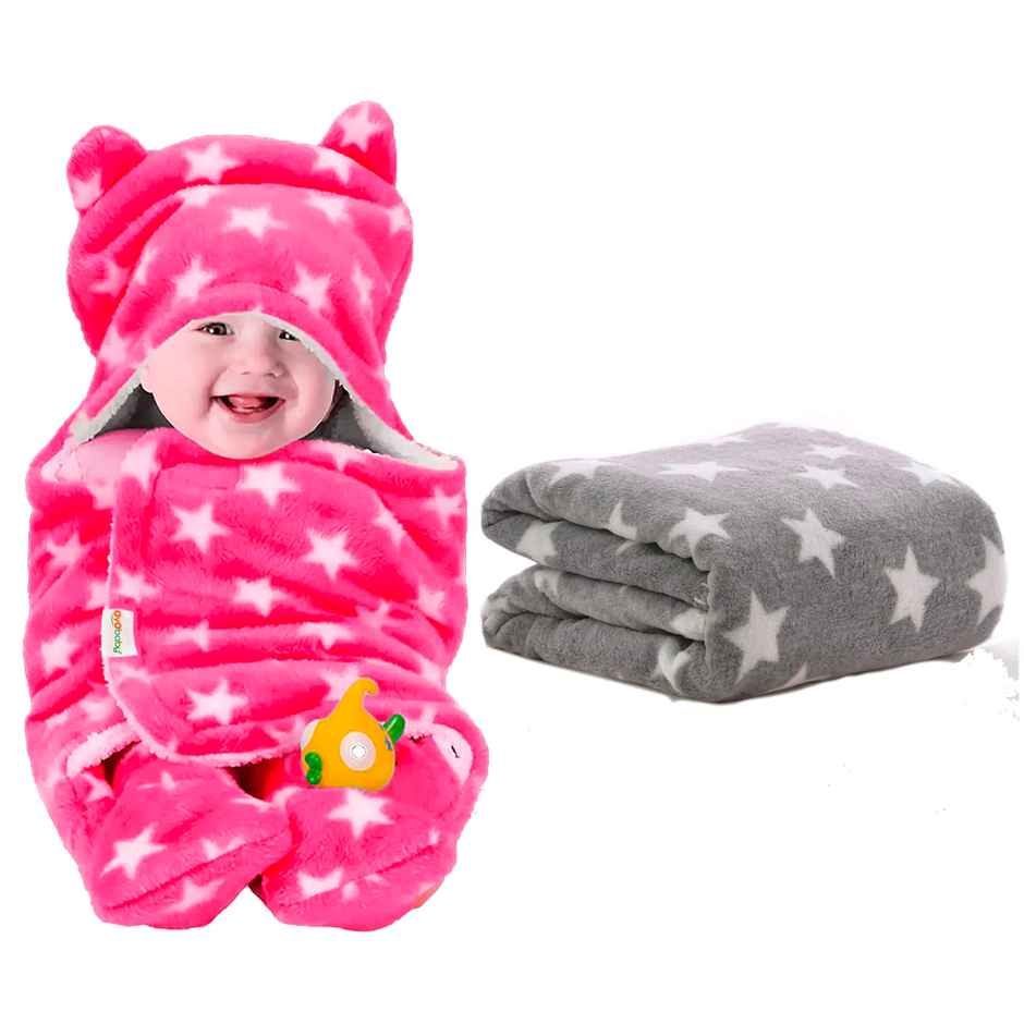 Oyo Baby Blankets New Born Combo,0-6 Months, , Skin Friendly, Star Grey & Pink