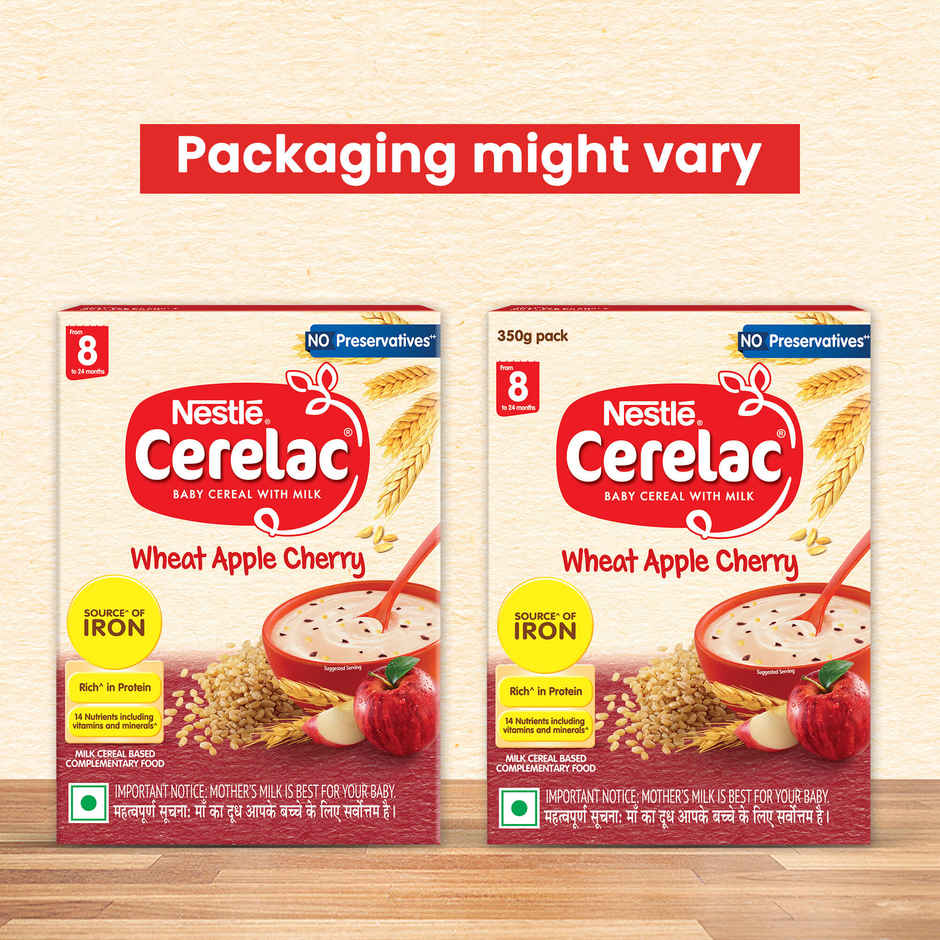 Nestle CERELAC Wheat Apple Cherry Baby Food Cereal, No Preservatives, 8 to 24 Months