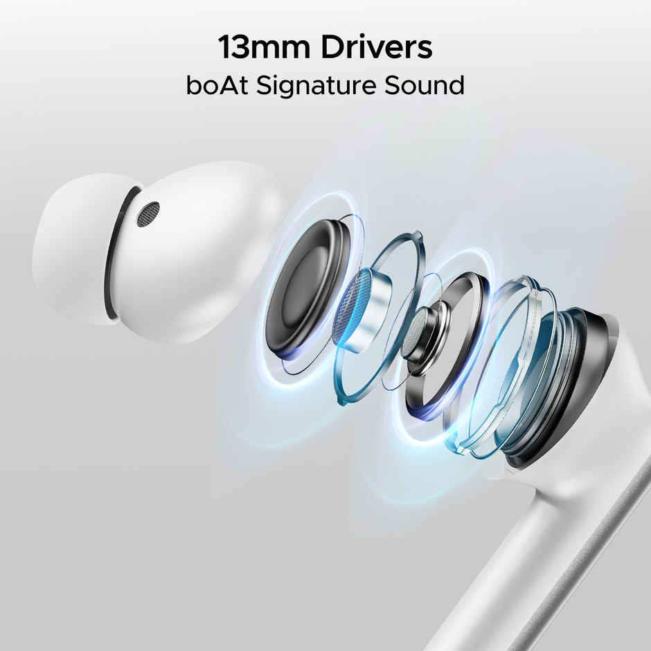 boAt Airdopes 111 v2 TWS Ear Buds with mic, Premium Leather Finish, 4Mics ENx,50HRS Battery, Free Music Streaming,13mm Drivers,Fast Charge,Dual Pair, Bluetooth Earbuds - Ivory White