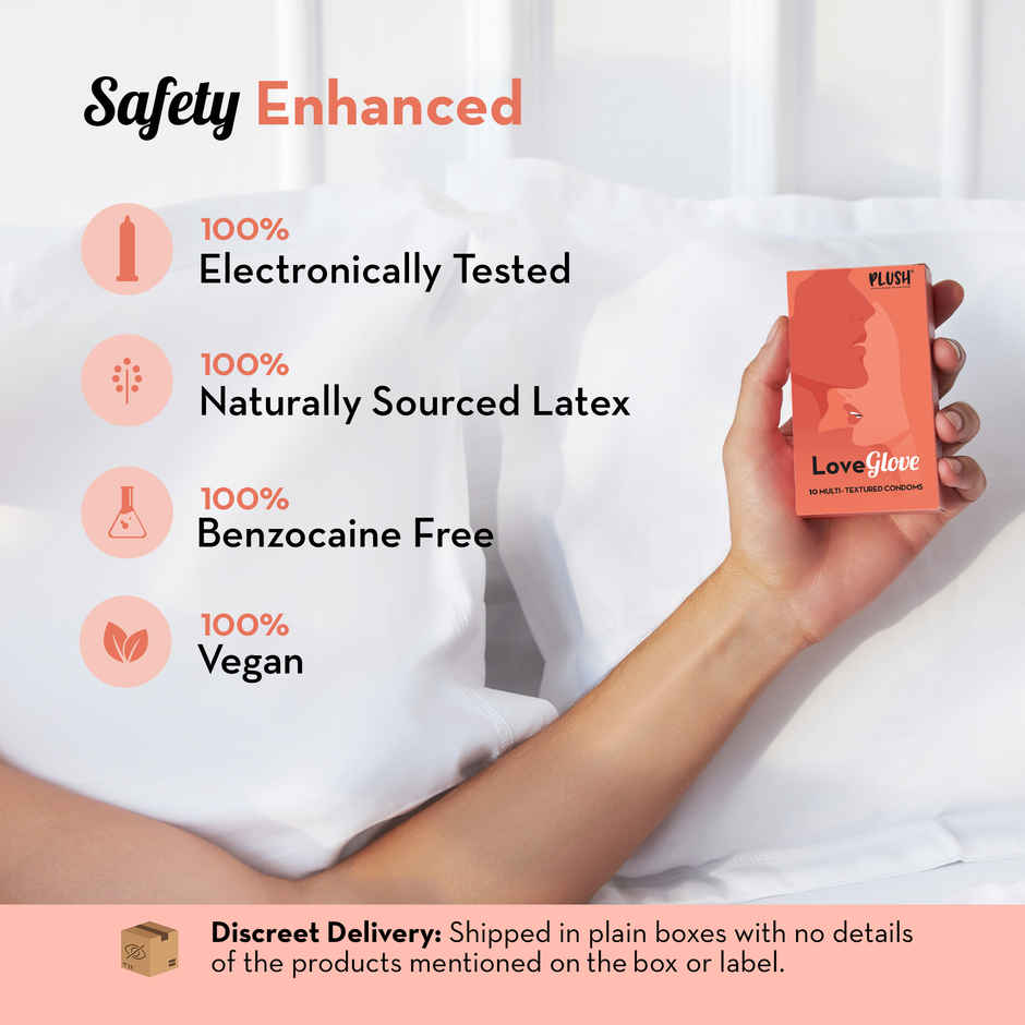 Plush Male Condom-Love Glove-Multi Textured|Designed For Women Pleasure(10pc) & Plush Phlic Lubricant - Natural(50gms) Combo
