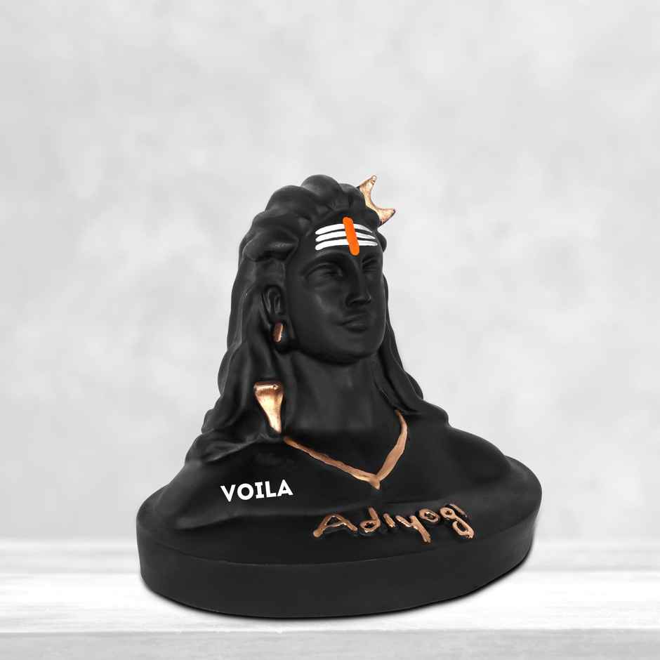 Voila Polyvinyl Chloride Lord Adiyogi Shiva Statue Mahadev Murti For Car Dashboard | Black