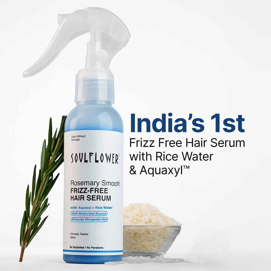 Soulflower Rosemary Frizz-Free Hair Serum with Rice Water & UV Filter for Shiny, Long & Smooth Hair