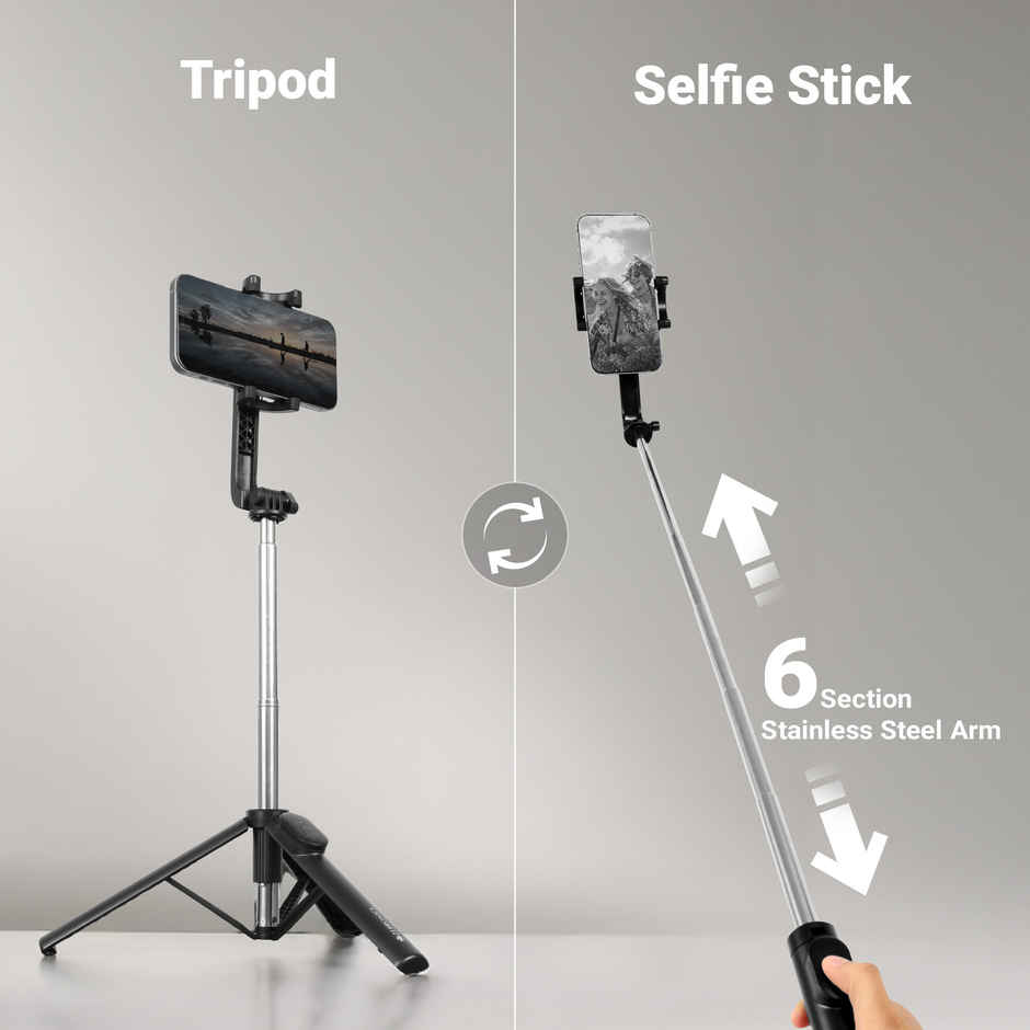 Zebronics Moments 100 Selfie Stick, Bluetooth Shutter Button for Android & iPhones, 360 Rotation