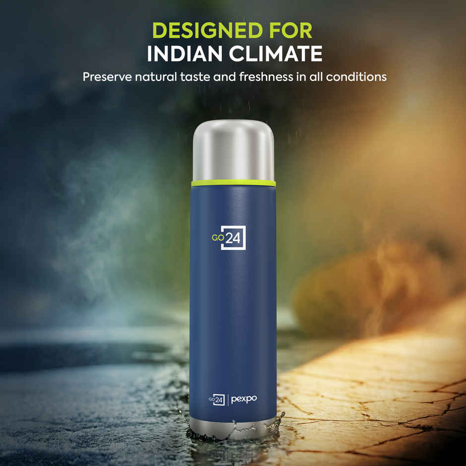 Go24 | Pexpo Flamingo 1000Ml 24 Hrs Hot And Cold Flask With Jute-Bag Vacuum Insulated Flaslk