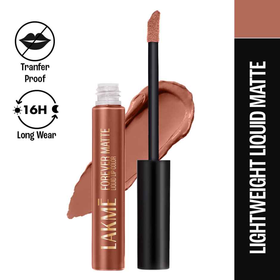 Lakme Forever Matte Liquid Lip, 16hr Lipstick, Lightweight & transferproof | Nude Latte