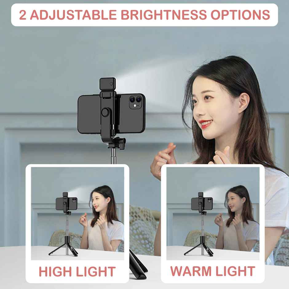 Kratos 2026 Selfie Stick Tripod with LED Light 3 in 1 for Makeup Selfie Vlogging Smartphones