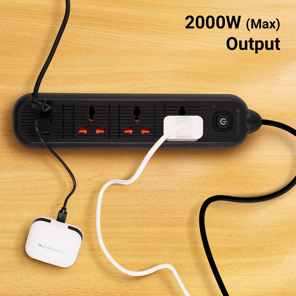 Zebronics Power Bar 132 | 2000W | 1 x Type C Port | 3 x Universal Socket | 2 x USB Port | 3 m