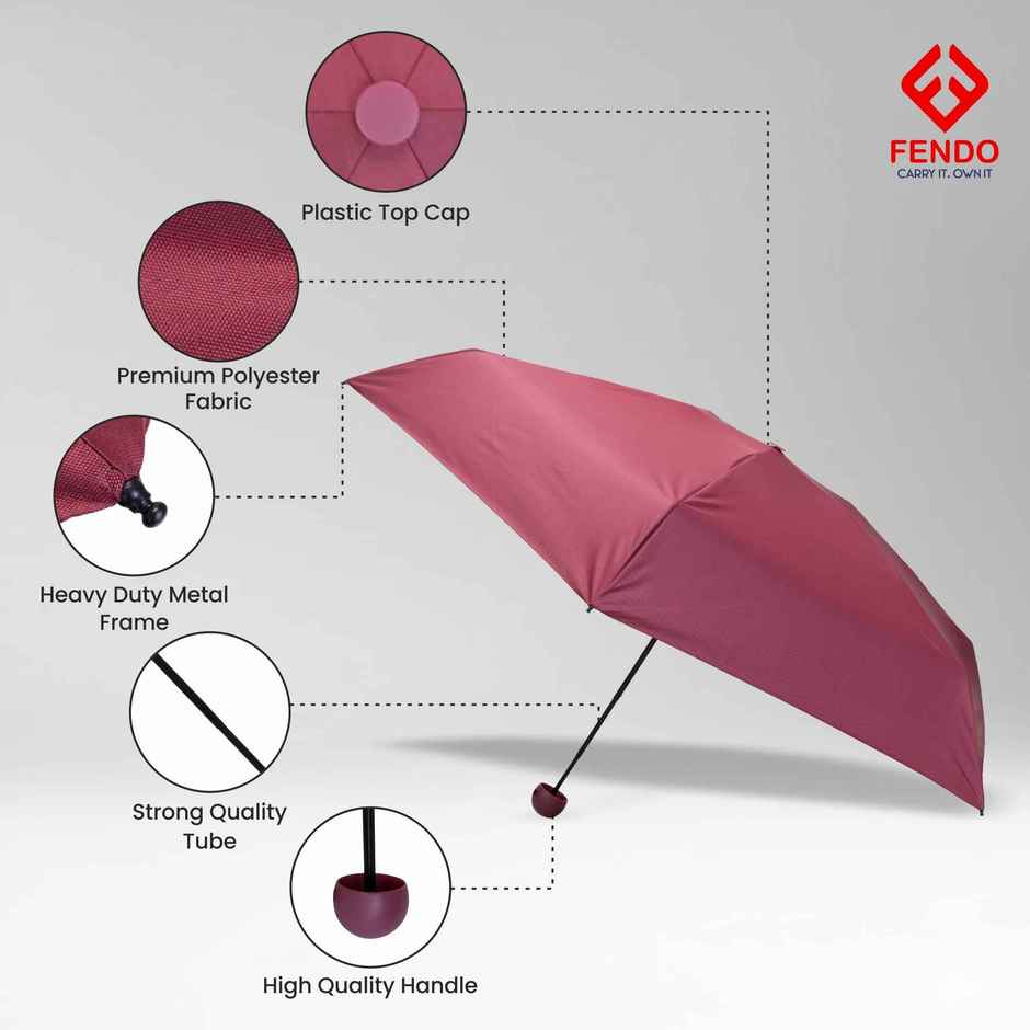 Fendo Capsule Umbrella With Cover | Maroon | 19 Inch | 5 Fold