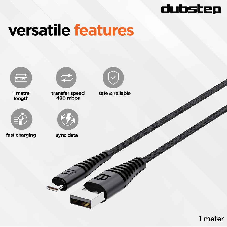 Dubstep Blaze Ultra 30W USB A to Type-C 3.5Amp Fast Charging Tangle Free Sturdy 100 cm Cable for Smartphones, Tablets & Other Type-C Devices with 480 Mbps Data Transmission - Black