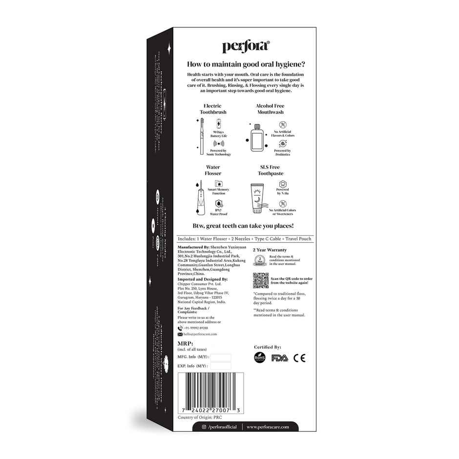 Perfora Power Dental Flosser - 3 Modes & 2 Nozzles
