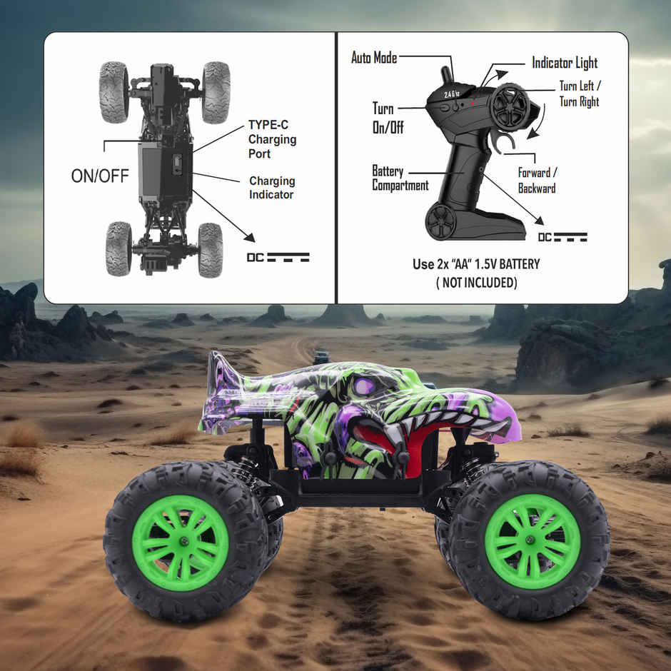SEEDO Remote Control Car 1:18,2.4 GHz, Type-C Rechargeable,Fast Speed Rock Crawler Truck Dino|Green