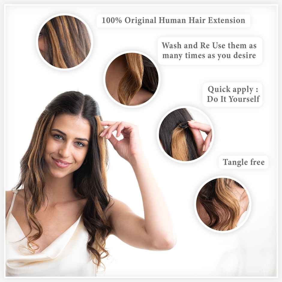 Hair Originals One Clip Extension Hair Streaks Golden Blonde 16 Inches