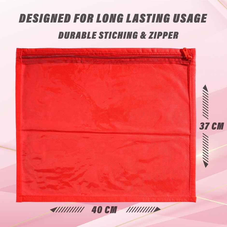 Kuber Industries Clothes Organizer For Wardrobe | Saree | Salwar Suit With Zip - Red