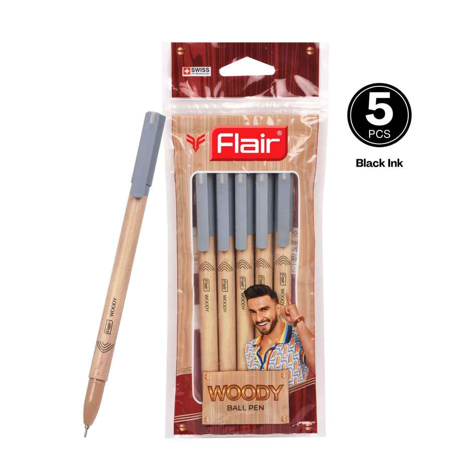 Flair Woody Ball Pen Black Pack Of 5