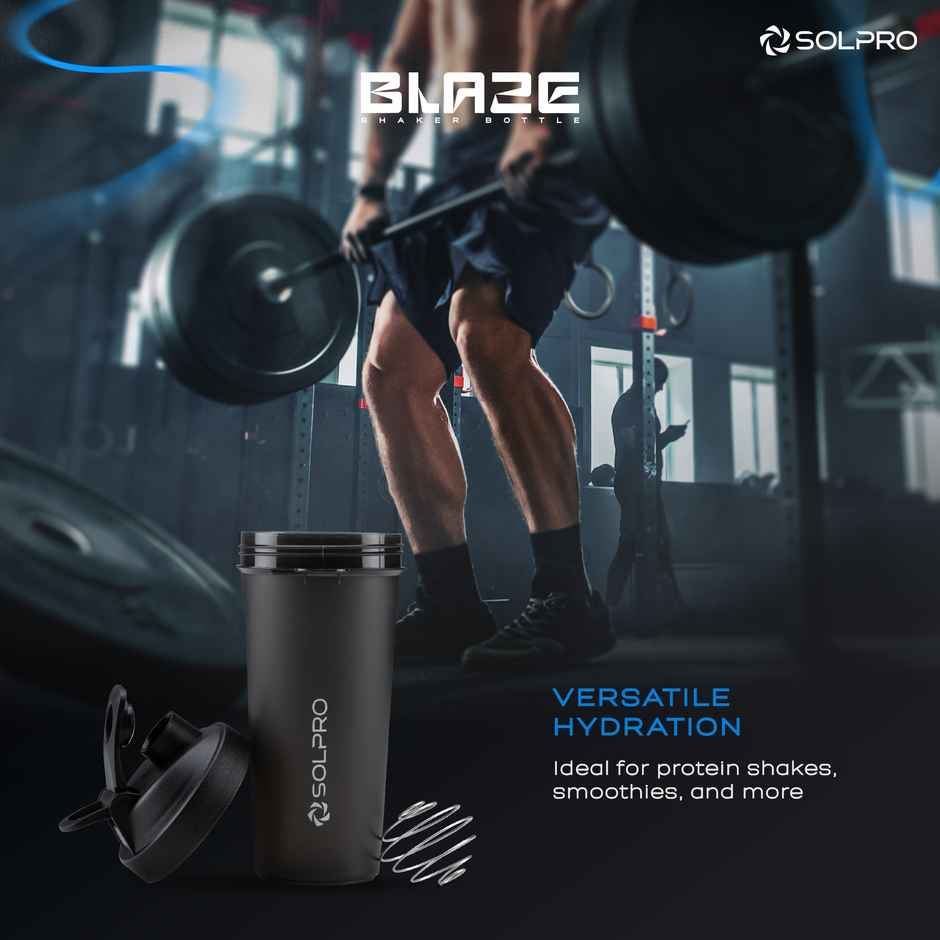 Solpro Blaze Shaker Bottle | Black | BPA Free | 800 ml