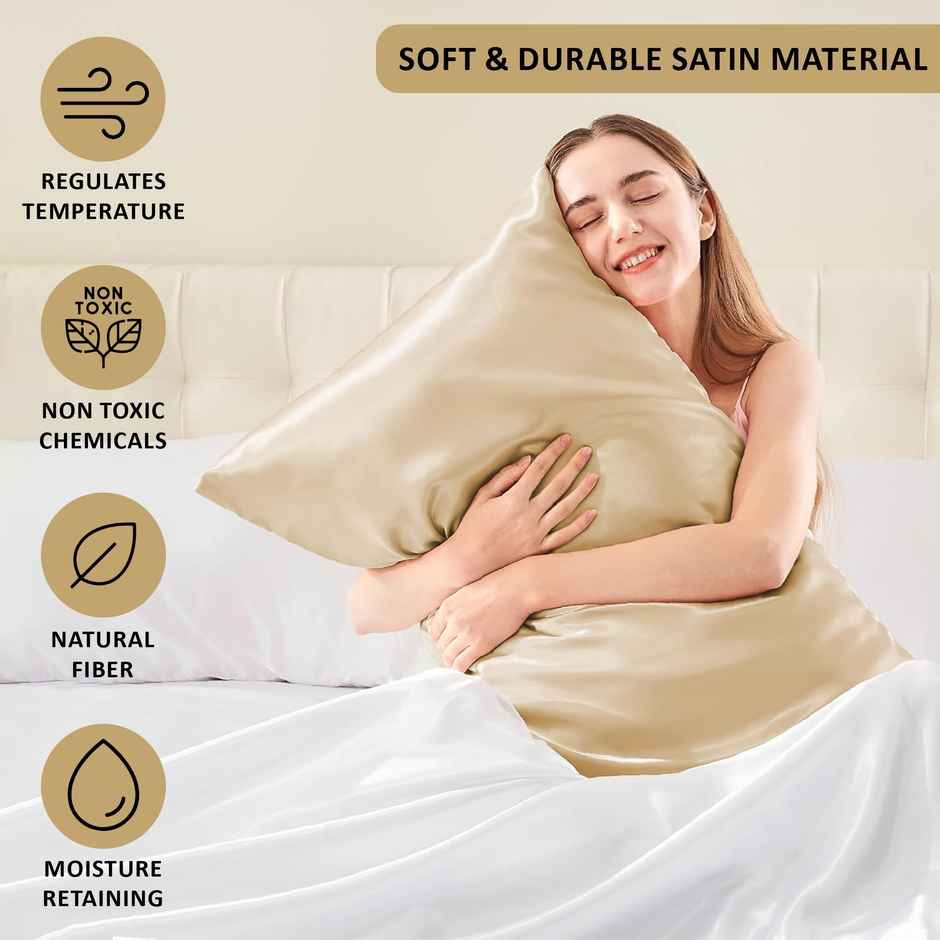 Kuber Industries 2 Pcs Satin Pillow Covers for Hair with 3 Scrunchies for Women | Champagne