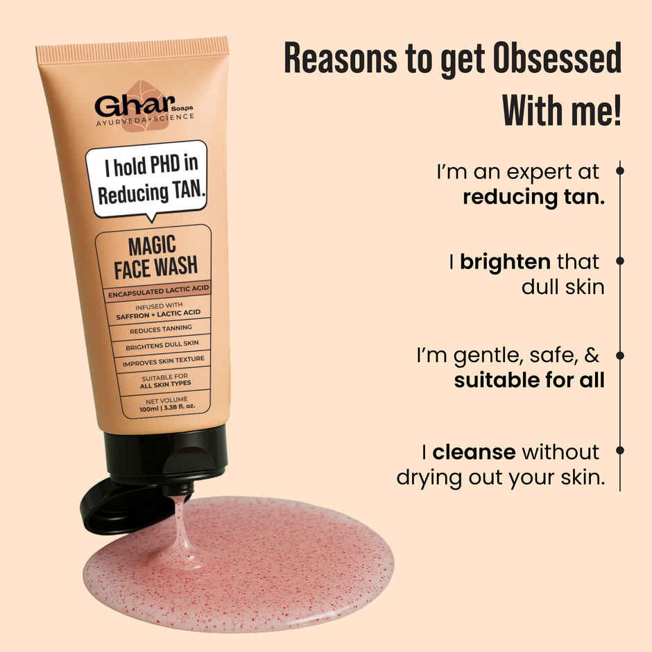Ghar Soaps Detan Magic Face Wash | Reduces pigmentation and lightens dark spots with Saffron, Lactic Acid & Glutathione | All skin types
