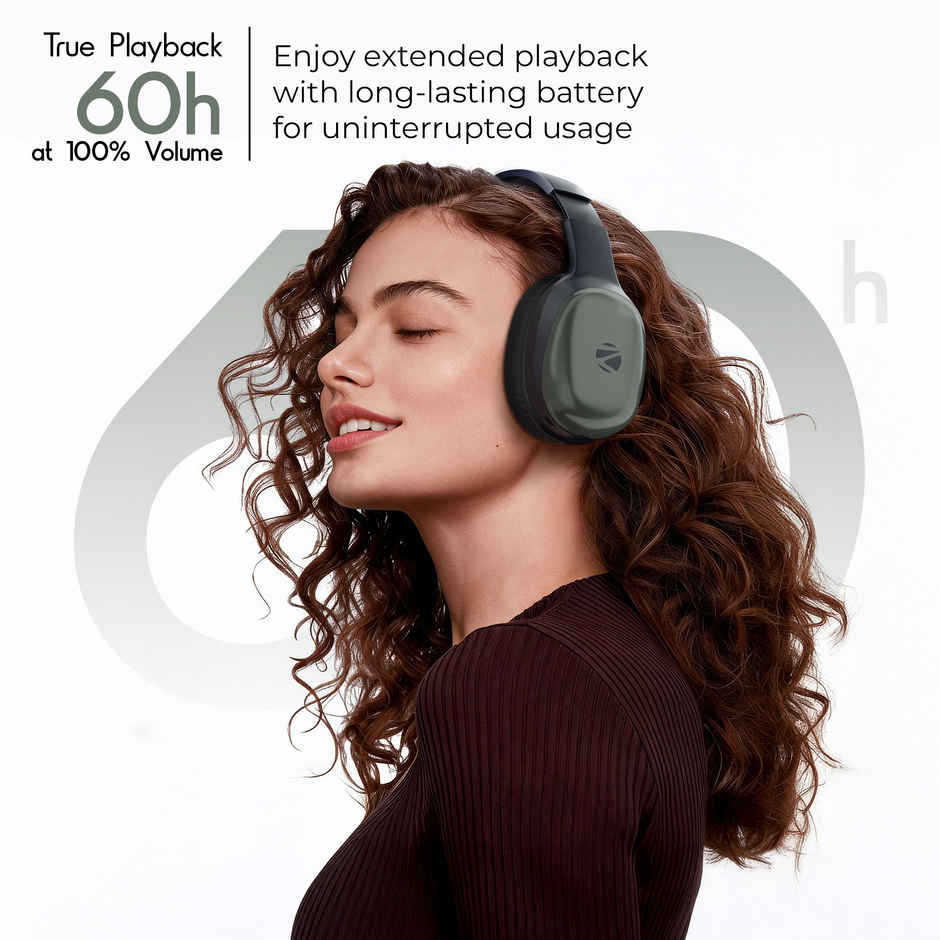 Zebronics Thunder Pro BT Headphone, Gaming Mode, ENC, Call Function, Aux, mSD, 60h (Olive Green)