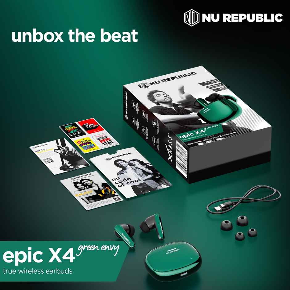 Nu Republic Epic X4 With 52 Hrs Playtime ENC TWS Earbuds - Green