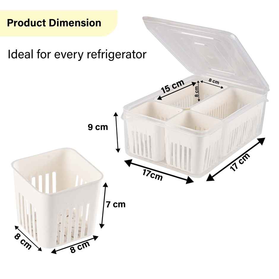 Kuber Industries 4-Compartment Fridge Organizers Set | Vegetable & Grocery Container | Transparent
