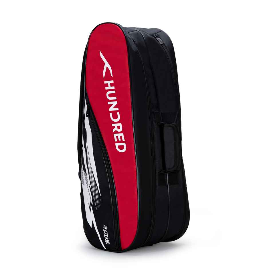 Hundred Cosmogear Badminton Kit-Bag | Black-Red|Double Zipper|Bag With Front Zipper Pocket