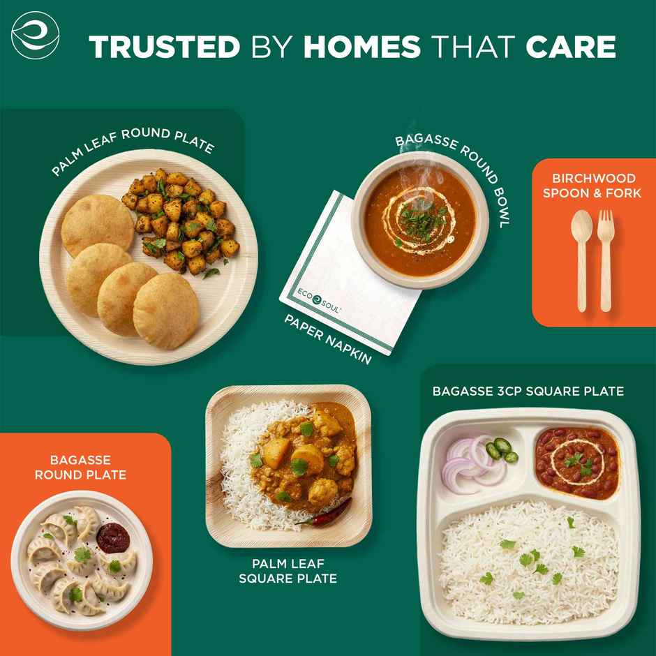 ECO SOUL | Bagasse Disposable Meal Tray/Plates | Square | 5CP | 10 Count
