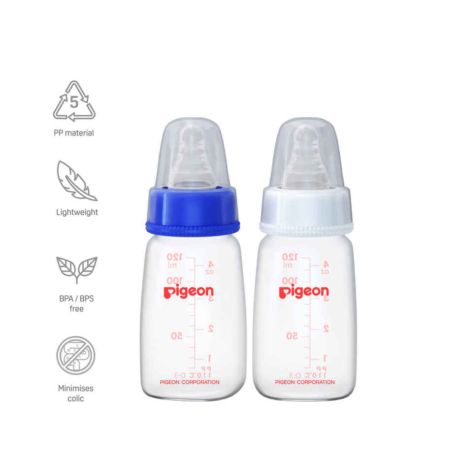 Pigeon Baby Care Peristaltic Nursing Bottle Twin Pack | 120ml | Blue White Nipple S