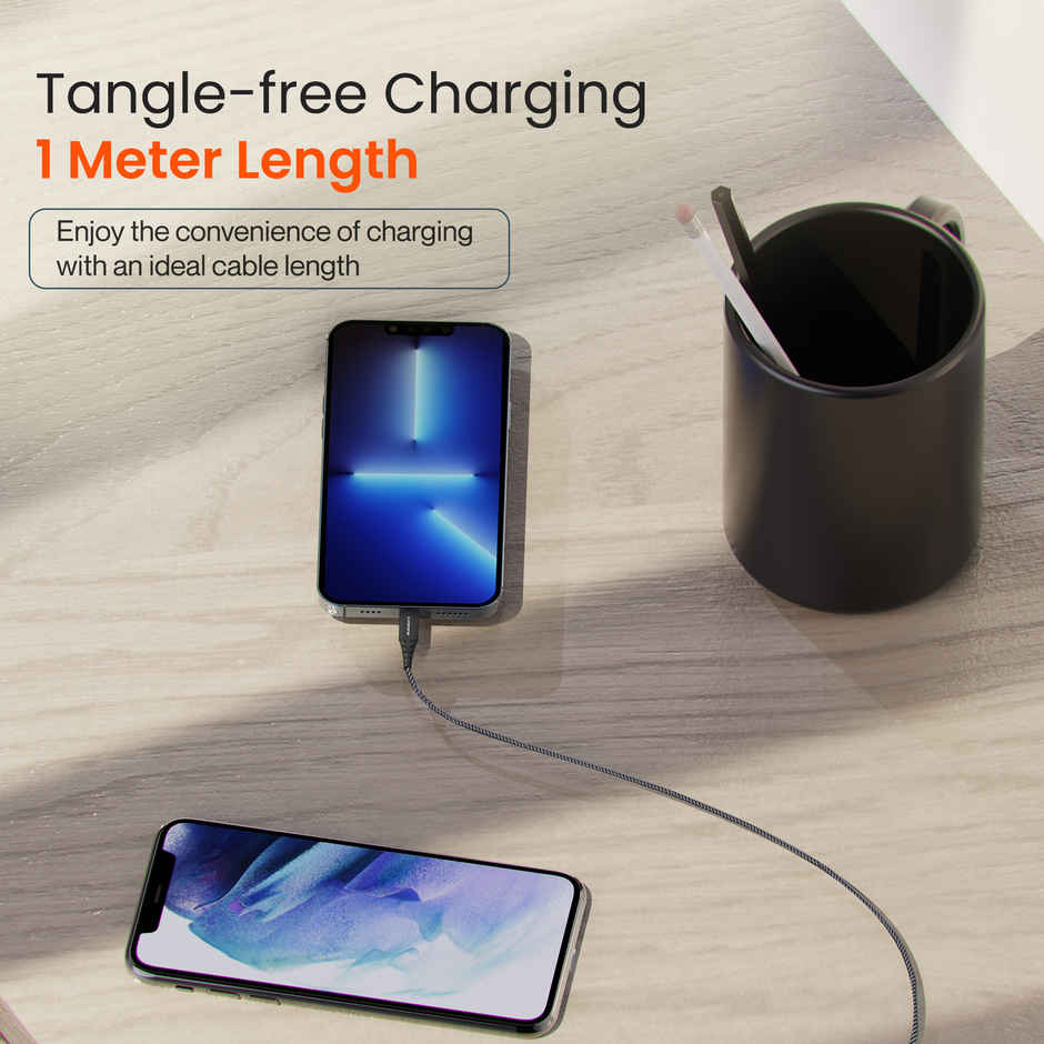 Ambrane 15W USB to Lightning Fast Charging Braided Cable - 1 m