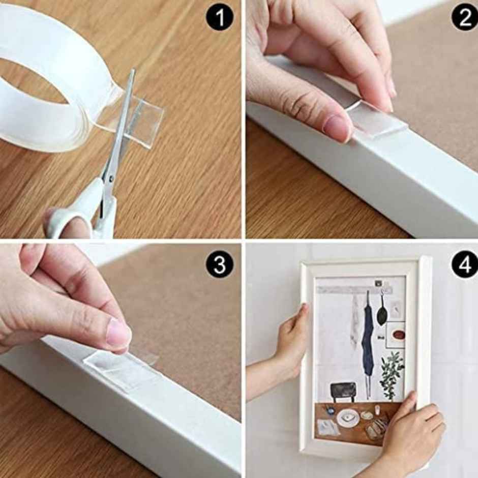 Nano Double Sided Tape | 2 mm x 3 m (Colour May Vary) | Strong Reusable Adhesive