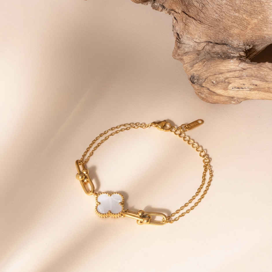 ZAISHA 18K Gold Plated Classy Clover White & Gold Bracelet| Birthday |Anniversary | Valentines gift