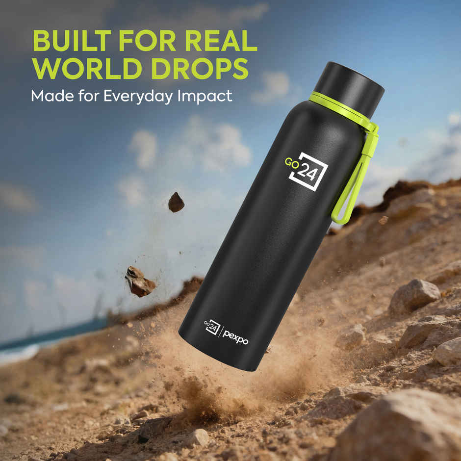 Go24 Bravo Stainless Steel Thermos Bottle | Black Knight | ISI Certified | 24-Months Warranty