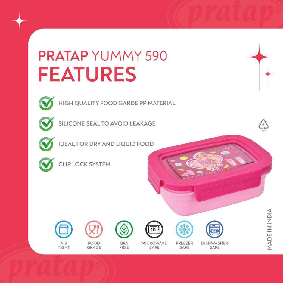 Barbie Yummy 590 Kids Lunch Box Airtight | Leak Proof , BPA Free | PRATAP
