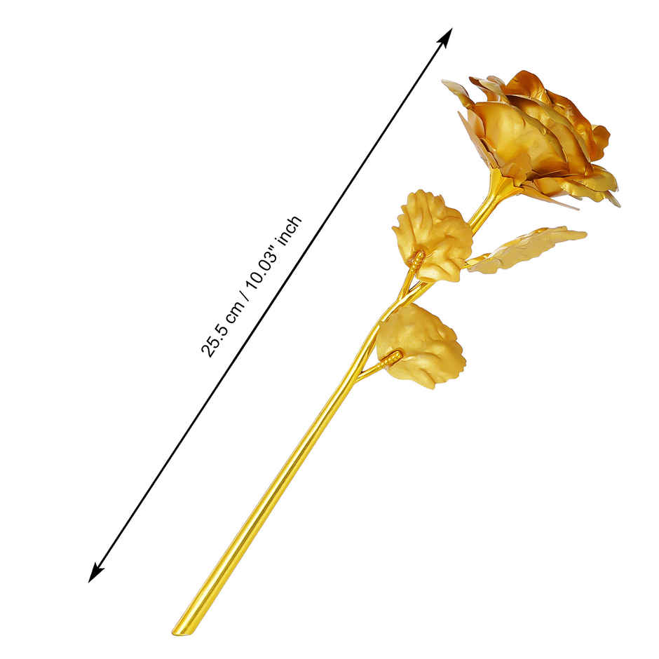 eCraftIndia Golden Rose Flower Showpiece - Rose Day, Valentine's Day Gift