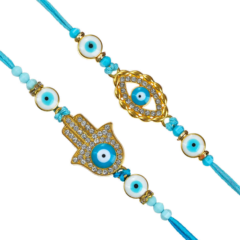 Hamsa Hand Evil Eye Rakhi with Roli Chawal for Brother | Pack of 2 | Ecraftindia