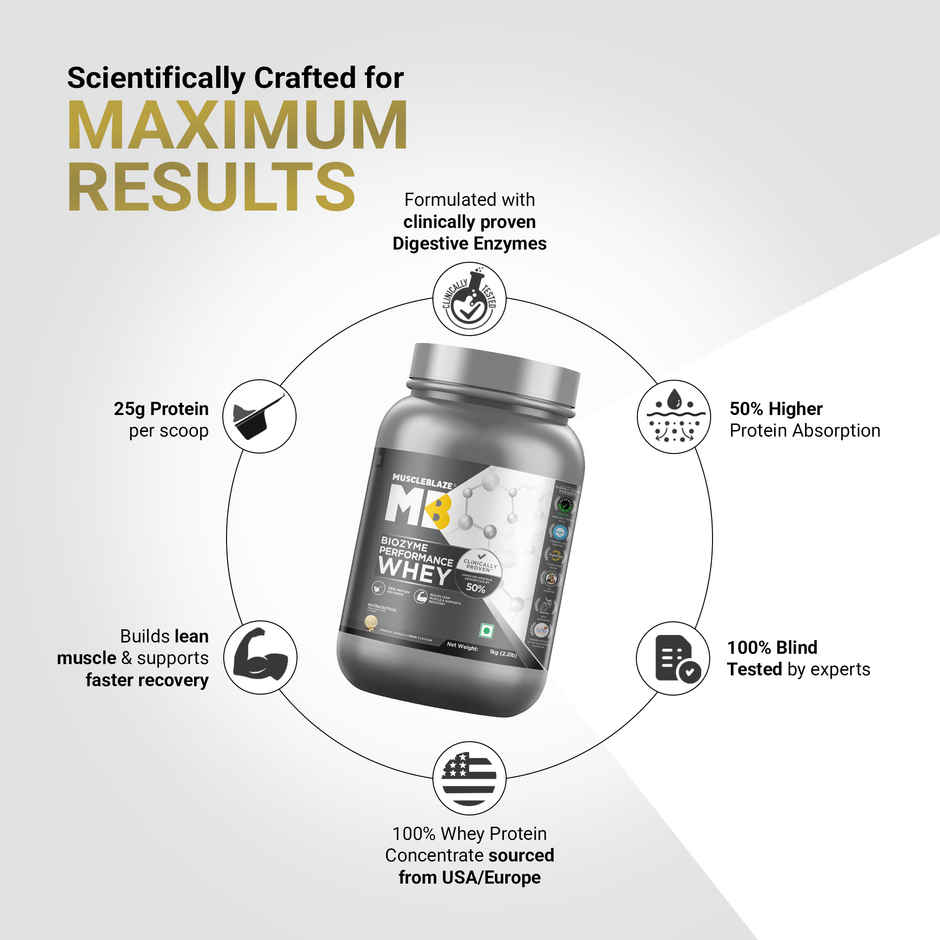 MuscleBlaze Biozyme Performance Whey Protein Powder | French Vanilla Creme
