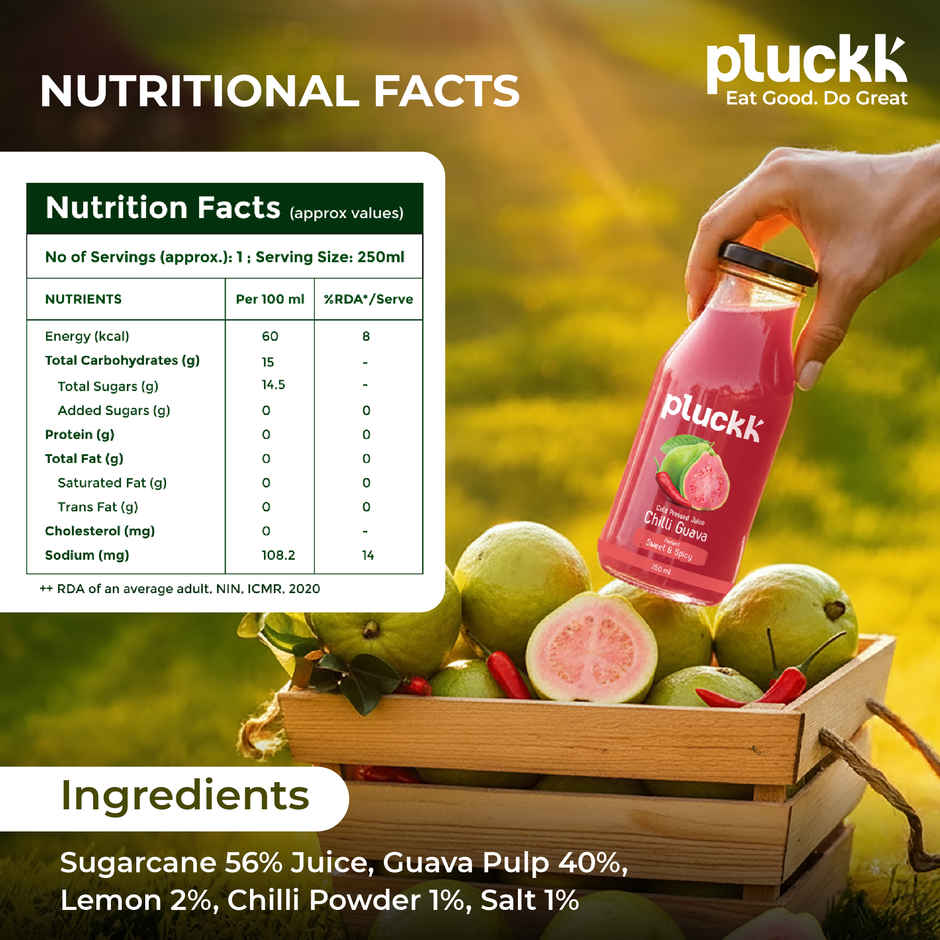 Pluckk Cold Pressed Extracted Guava Juice |No Preservatives | No Added Sugar