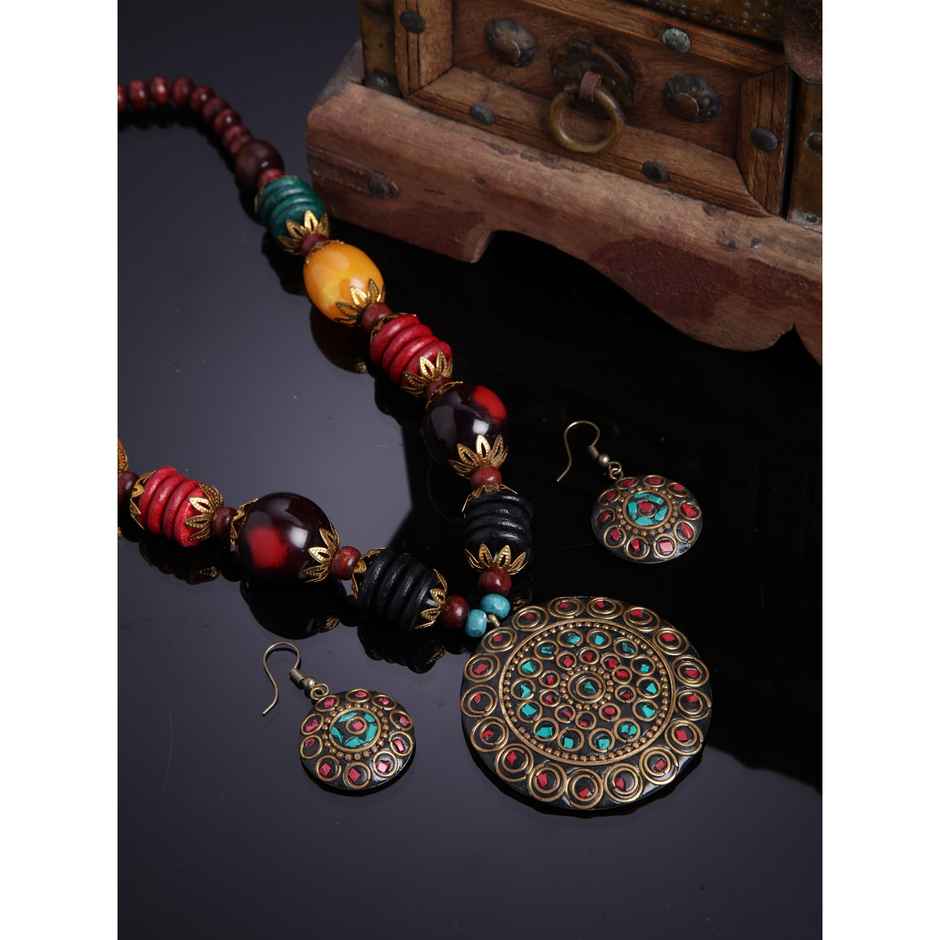 Shining Diva Fashion Stylish Traditional Tibetan Pendant Necklace Jewellery Set for Women | 13208s