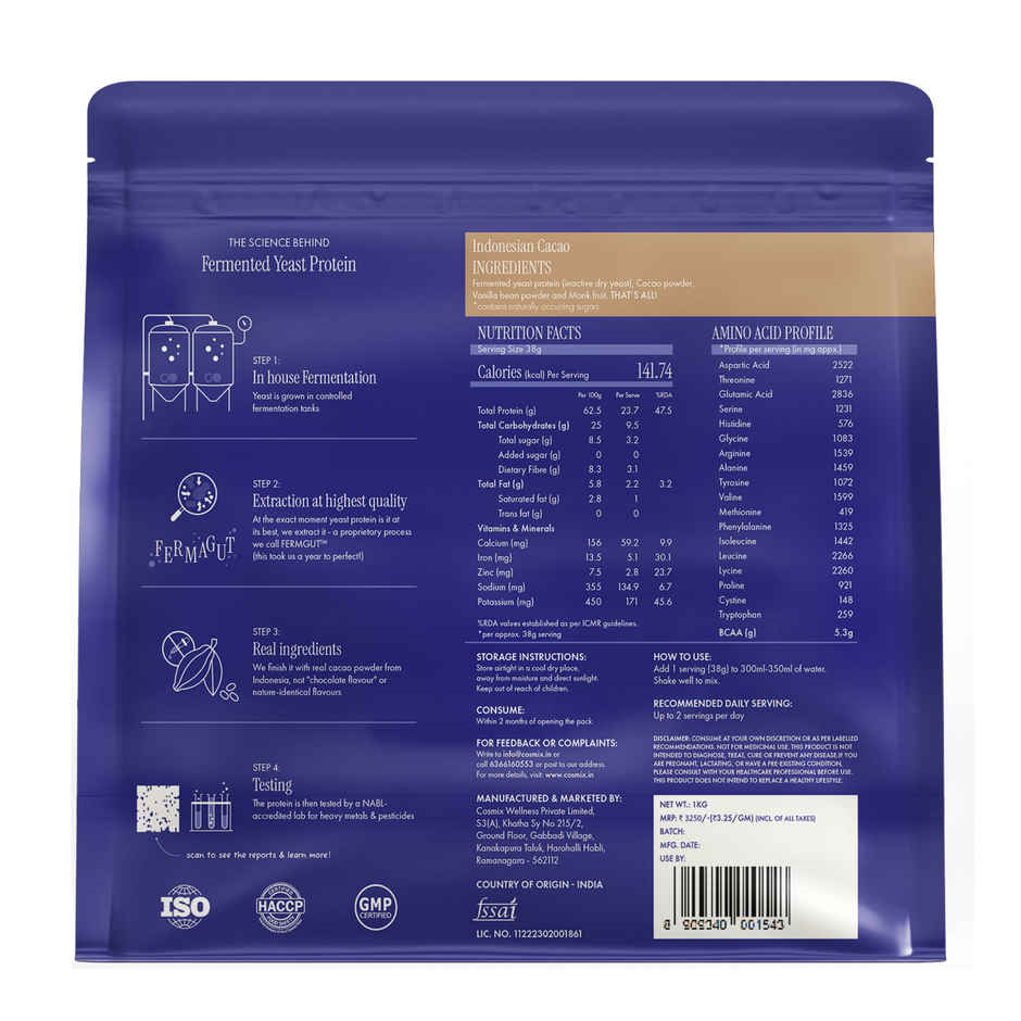 Cosmix Fermented Yeast Protein Powder | Pure Single-Source Plant Protein | Indonesian Cacao